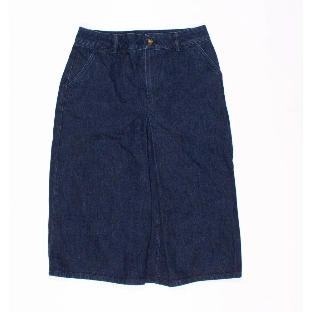 Boden Front Pleat Front Pocket Midi Denim Skirt